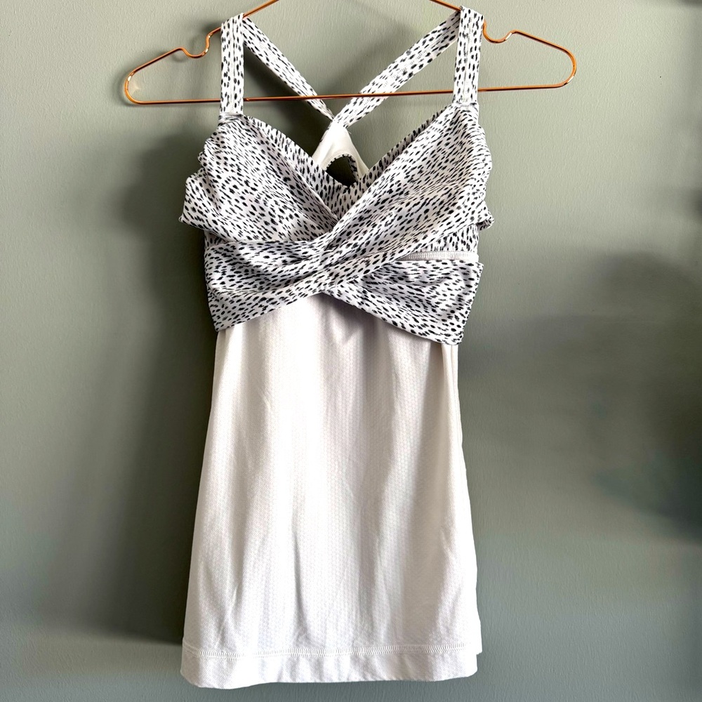 Lululemon Women’s Cross Strap Leopard Animal Print Tank Top + Sports Bra, Size 4
